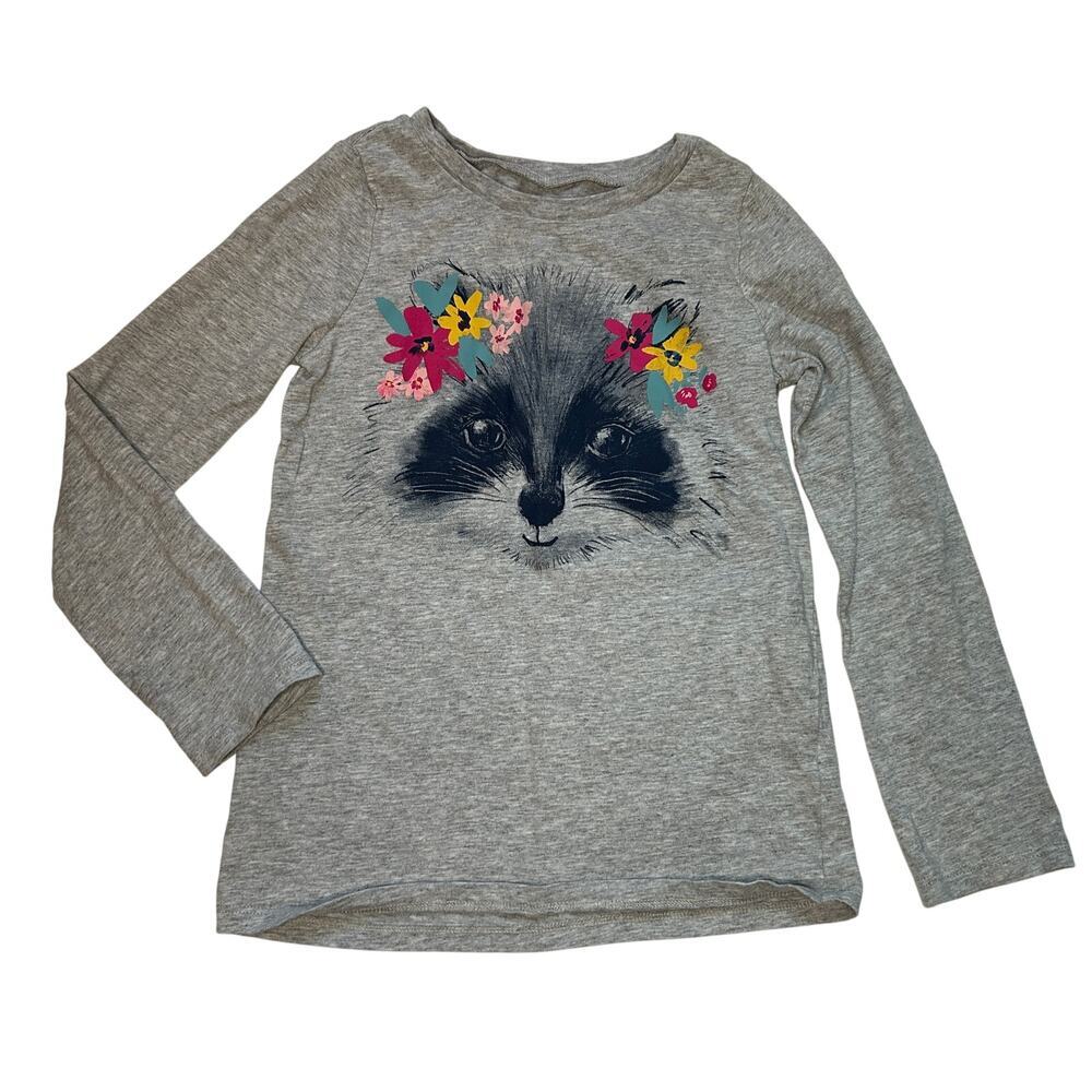 Carter's Kid Girls Raccoon Flower Crown Graphic T-Shirt Size 7 - Picture 1 of 4